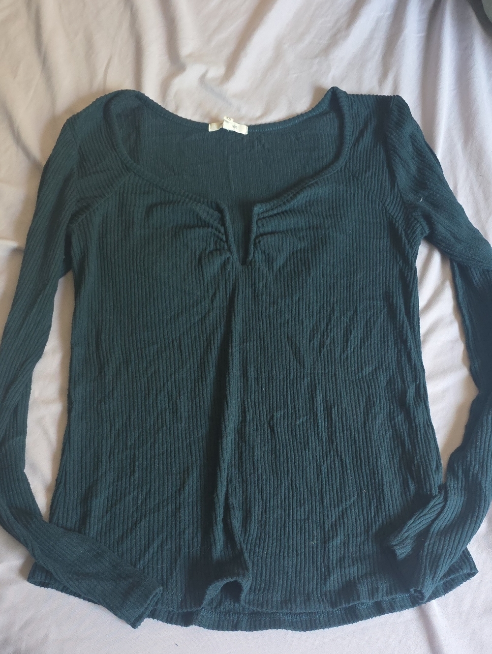 Maurices Dark Teal Ribbed Long Sleeve Scoop Neck Top
